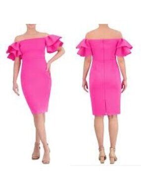 Eliza J Women’s Hot Pink Ruffle Off Shoulder Dress Size 2